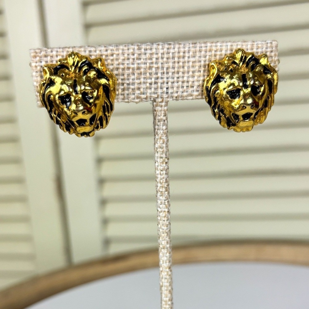 Statement‎ Anne Klein Gold Lion Head Earrings Vintage Clip On Screw Back - Picture 4 of 6